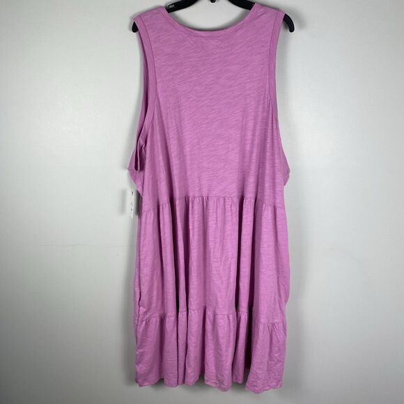Terra & Sky Women's 4X Tier Dress Pink Sleeveless Cotton w Pockets Comfort - Picture 10 of 11